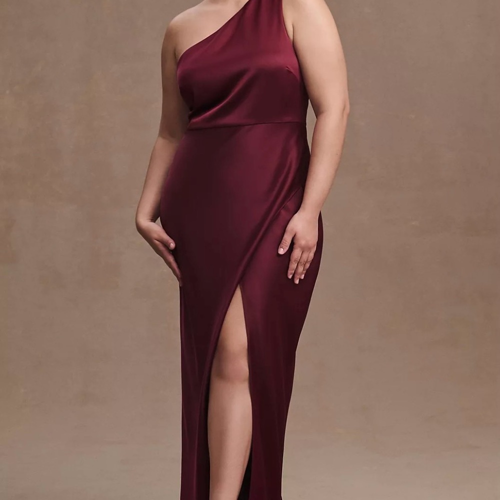 BHLDN Black One-Shoulder Draped Evening Gown